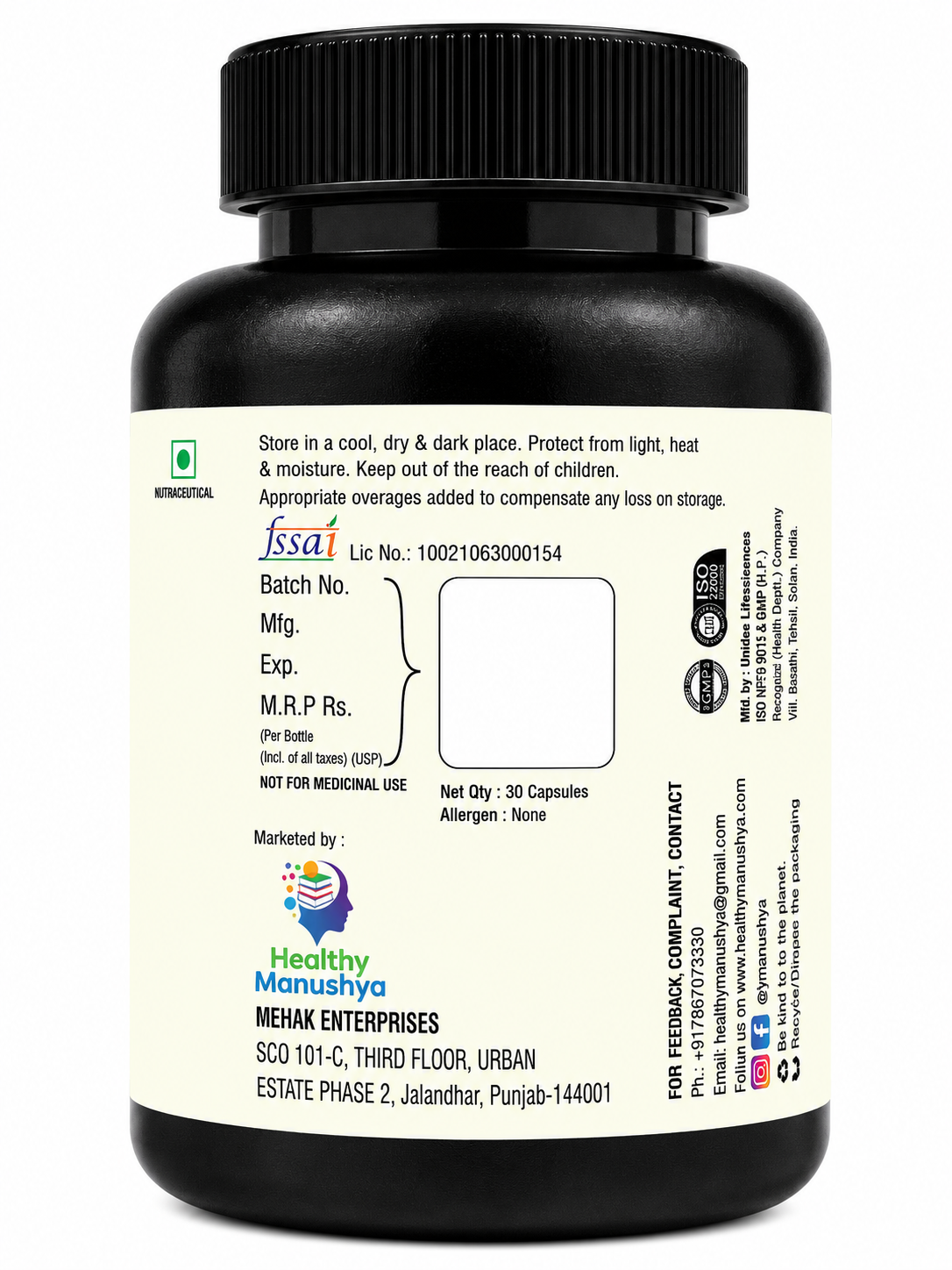 Healthy Manushya Radiant Glow Resveratrol — antioxidant for skin radiance, 30 vegetarian capsules