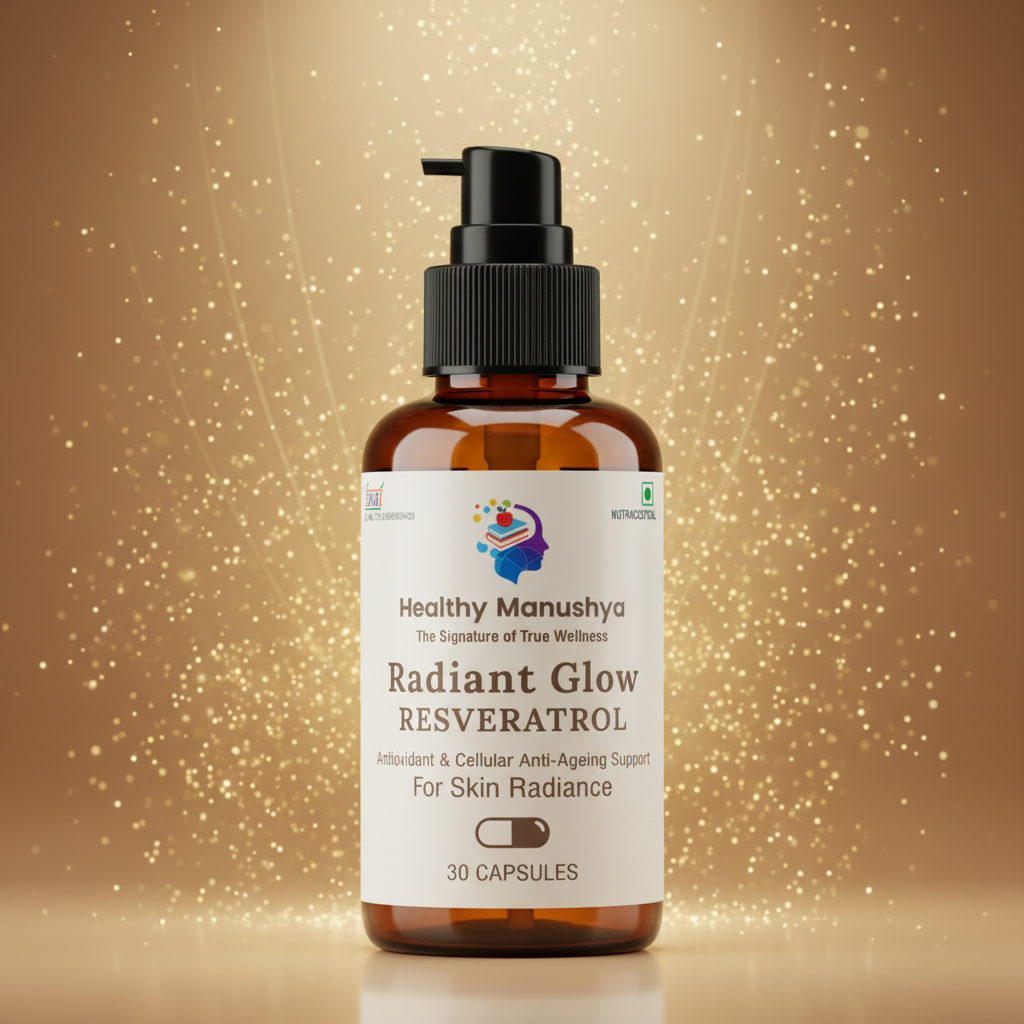 Healthy Manushya Radiant Glow – Resveratrol Antioxidant Capsules (For Skin Radiance & Anti-Ageing Support) – 30 Capsules