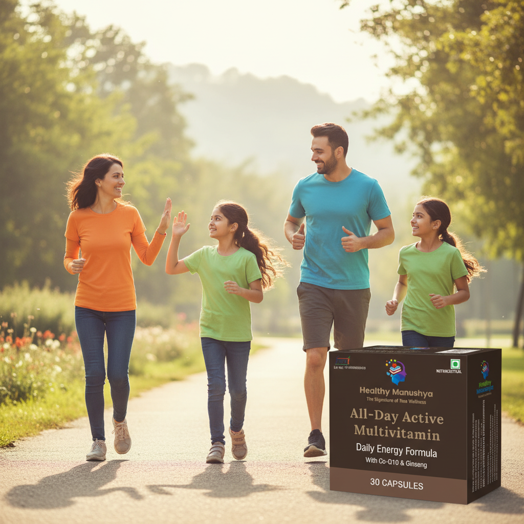 Healthy Manushya All-Day Active Multivitamin – Daily Energy Formula with Co-Q10 & Ginseng – 30 Capsules