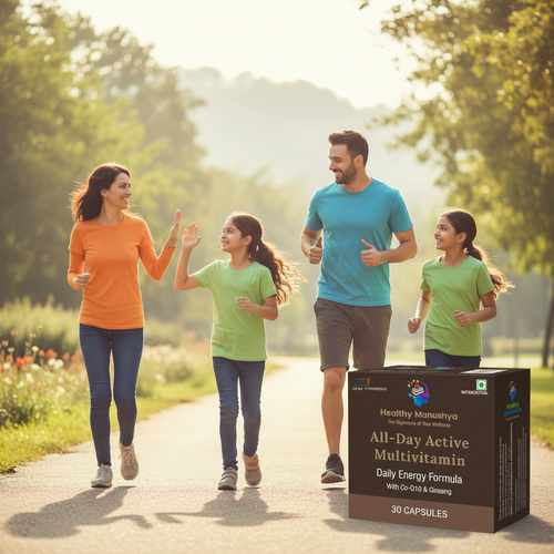 Healthy Manushya All-Day Active Multivitamin – Daily Energy Formula with Co-Q10 & Ginseng – 30 Capsules