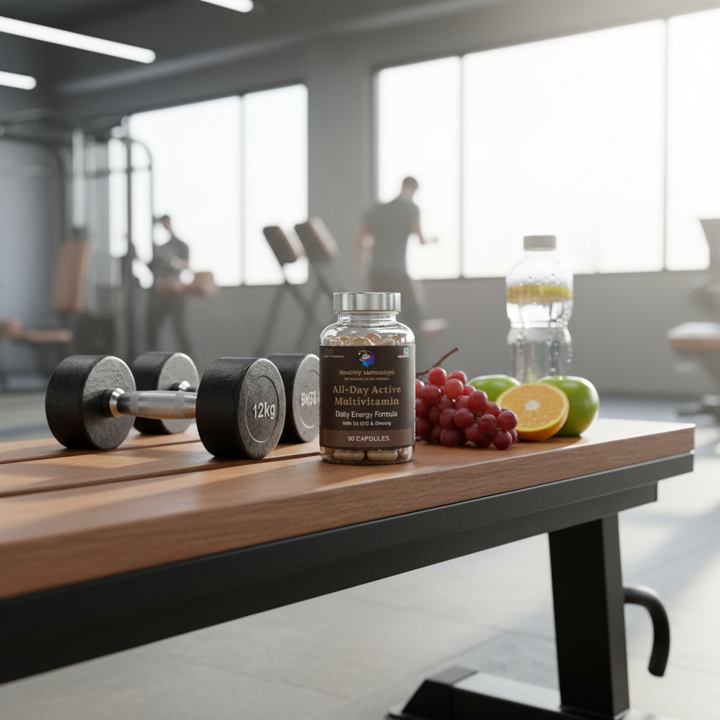 Healthy Manushya All-Day Active Multivitamin – Daily Energy Formula with Co-Q10 & Ginseng – 30 Capsules