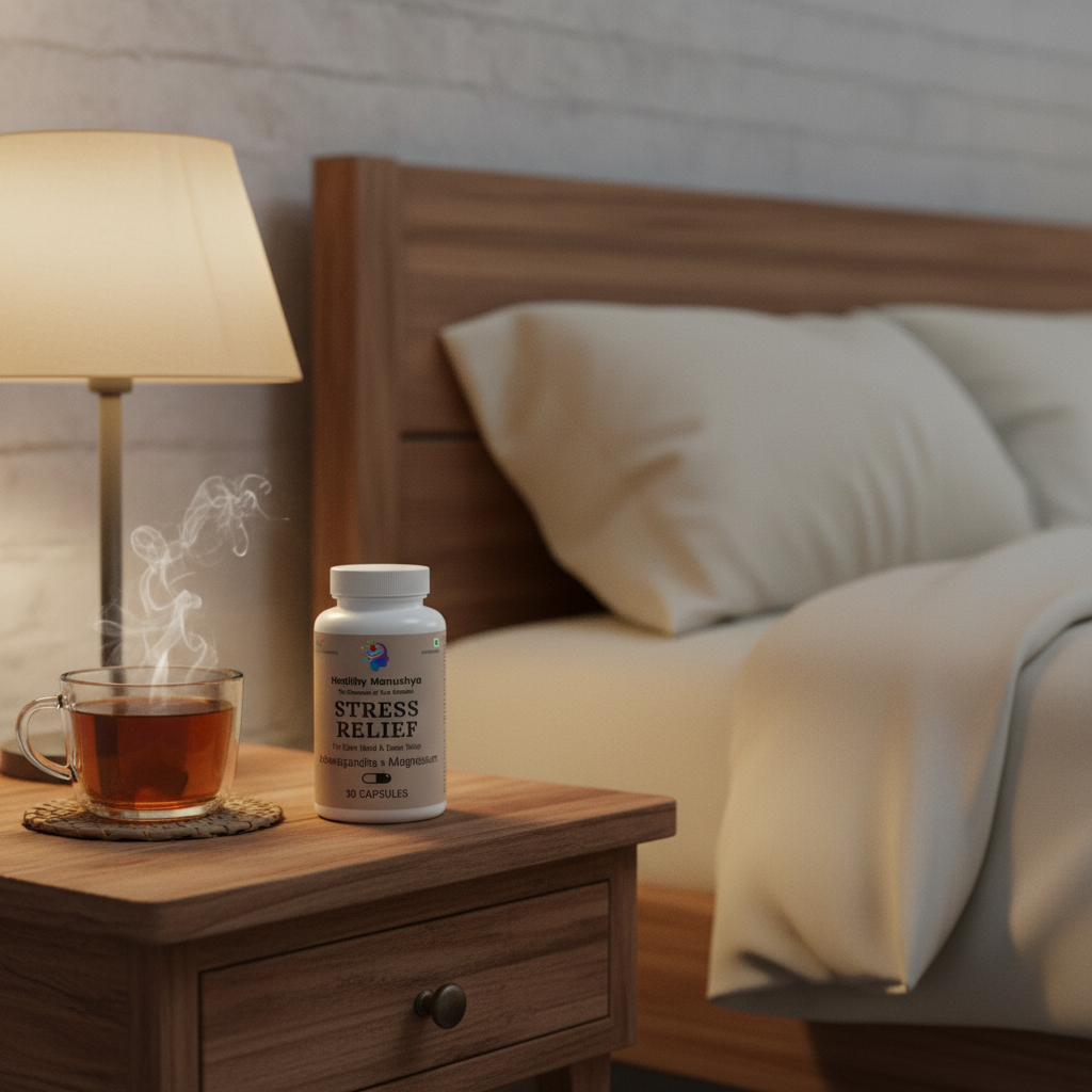 Healthy Manushya Stress Relief – Ashwagandha + Magnesium Capsules (For Calm Mind & Deep Sleep) – 30 Capsules